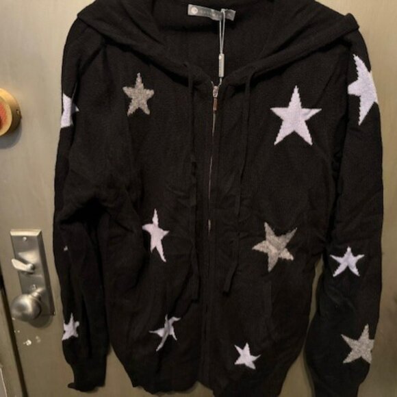 ZIP UP STAR CASHMERE SWEATER HOODIE BLACK/CORNFLOWER - Picture 9 of 16